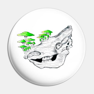 Neon Mushroom Woolly Rhino Skull Pin