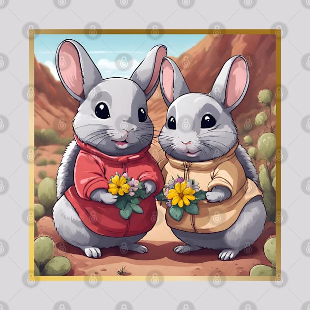 Cute Chinchilla Couple Holding Flowers in the Dessert by vwagenet