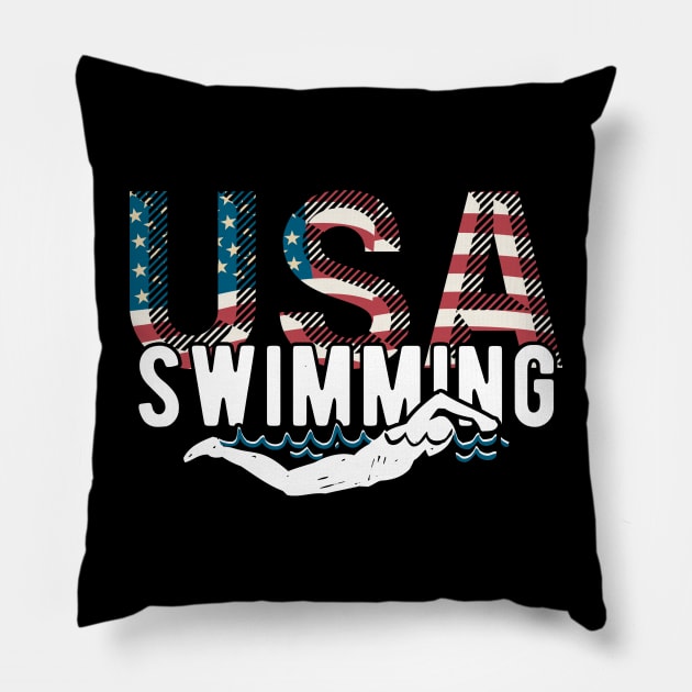 USA Swimming Team American Flag Sport Support Athlete Tokyo Pillow by andreperez87