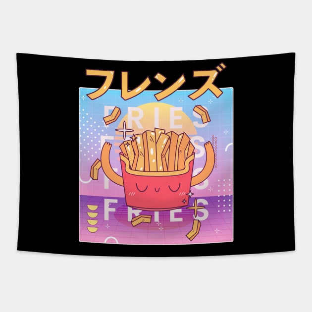 Funny Retro 90s Japanese Kawaii French Fries Fresh Friends Tapestry by Violette Graphica