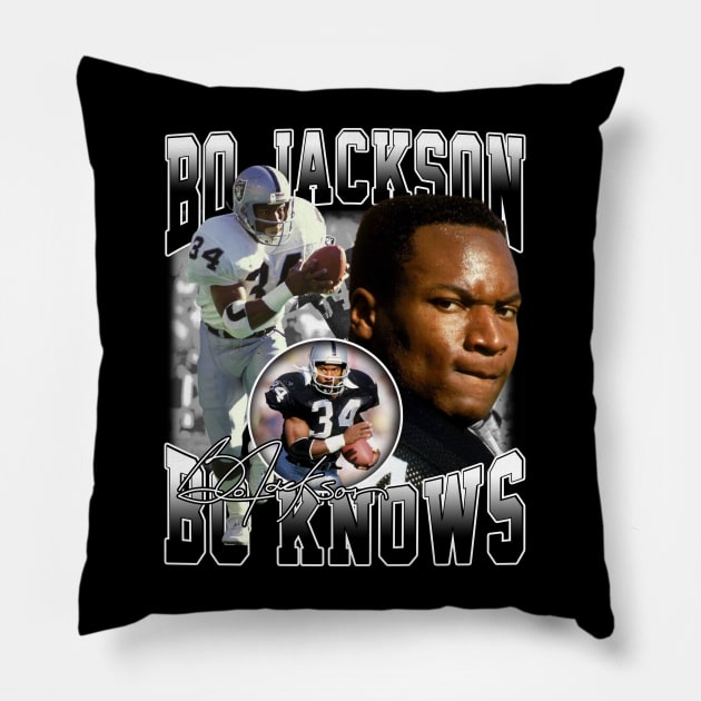Bo Jackson Bo Knows Signature Vintage Legend Baseball Football Bootleg Rap Graphic Style Pillow by Koch Sean