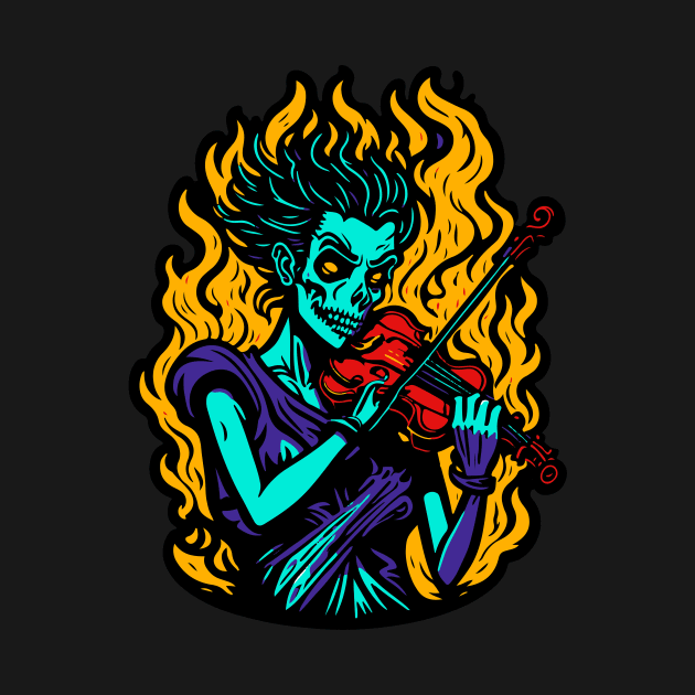 Zombie Violinist - Colorful Graphic by Well3eyond