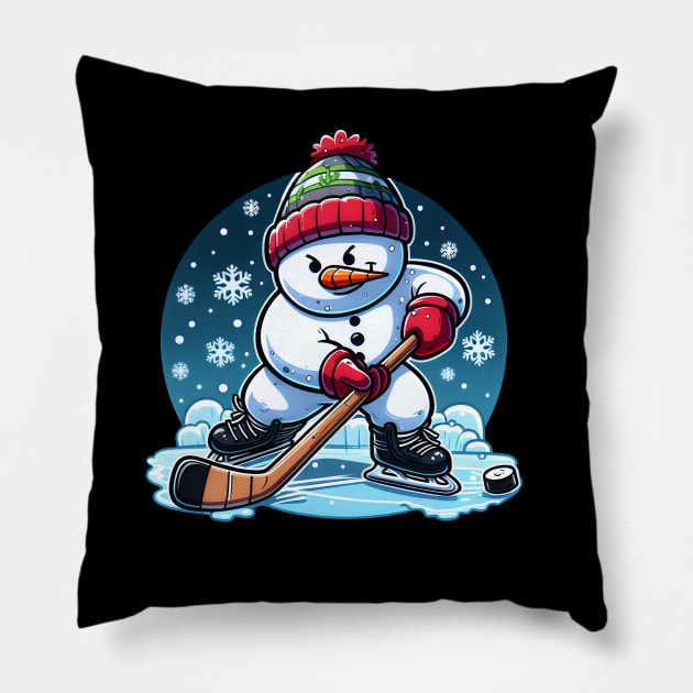 Snowman Ice Hockey - Winter Puck Wizard Pillow by SergioCoelho_Arts