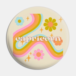 Capricorn 70s Rainbow with flower Pin