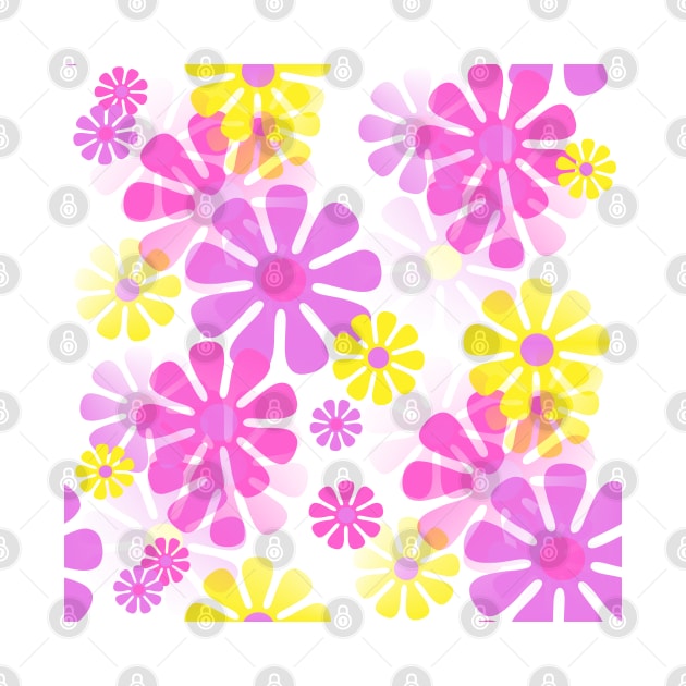 60's Retro Groovy Mod Flowers in Purple, Pink and Yellow - Abstract by MellowCat