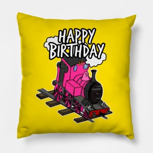 Birthday Train Steam Locomotive Railway Model Railroad (Pink) Pillow