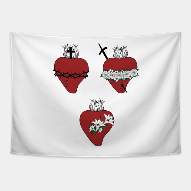 Hearts of Jesus, Virgin Mary and St. Joseph Tapestry by alinerope