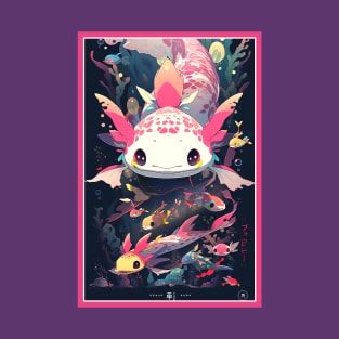 Cute Axolotl Anime Art Design | Cute Animals | Axolotl Hentaii Chibi Kawaii Design T-Shirt