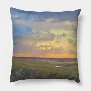 Orange Blue Sky Oil on Canvas Pillow