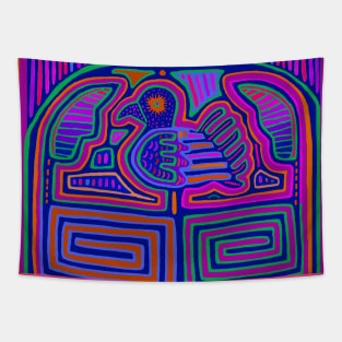 Pajaro in Maze - Panama Mola - Pink Violet Red Tapestry