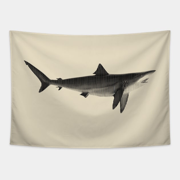 Minimalist Black and White Blacktip Shark Tapestry by NorthOfLongIsland