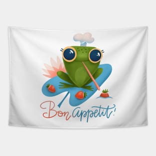 Cute Frog Hold Strawberries Tapestry
