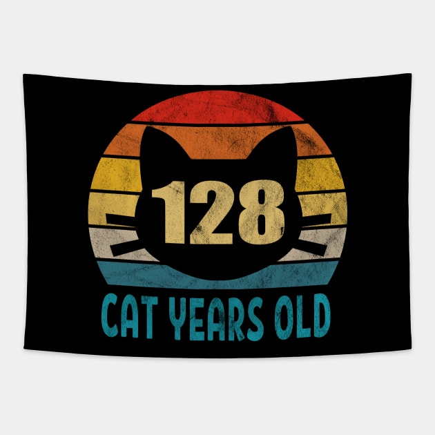 128 Cat Years Old Retro Style 28th Birthday Gift Cat Lovers Tapestry by Blink_Imprints10