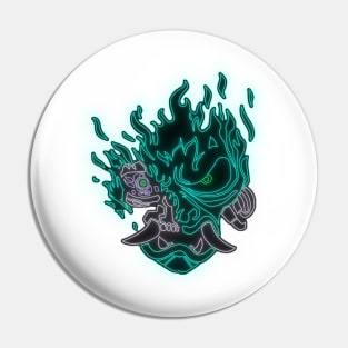 Green Neon Fire Samurai Skull Pin