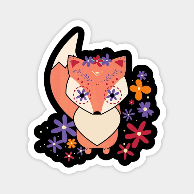 Fox Skull Flower Foxy Magnet by Watermelon Wearing Sunglasses