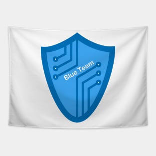 Cybersecurity Blue Team Shield Circuits Gamification Logo Tapestry