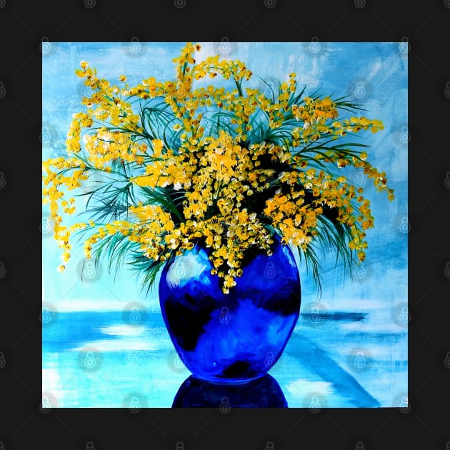 Wattle in Blue Vase by Krusty