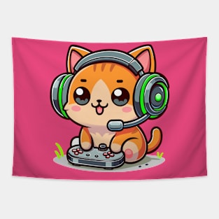 Cute Cat Playing Game Console Tapestry