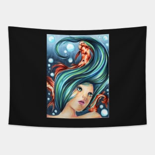 Koi Fish Underwater Ocean Girl Scene Tapestry