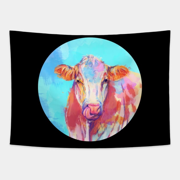 Whimsical Cow - Digital Illustration Tapestry by Flo Art Studio