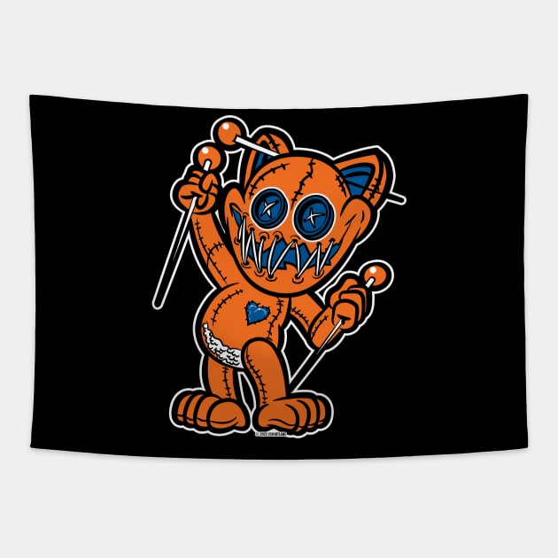 Happy VooDoo Kitty Cat Doll Orange and Reflex Blue Tapestry by eShirtLabs