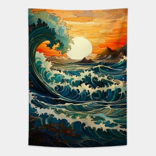 Waves ocean sunset 4 Tapestry