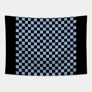 Wonky Checkerboard, Black and Light Blue Tapestry