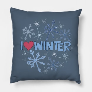 I Heart Winter Illustrated Text with snowflakes Pillow