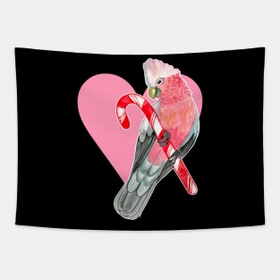 Galah Parrot on Candy Cane and Heart Tapestry