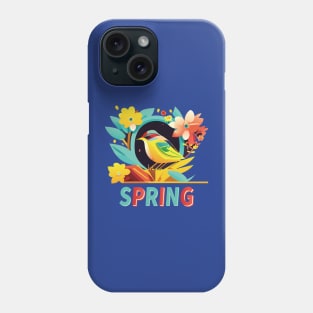 Whispers of Spring: Serene Floral and Bird Art Print Phone Case