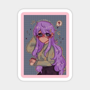 Purple anime girl with cup of coffee Magnet