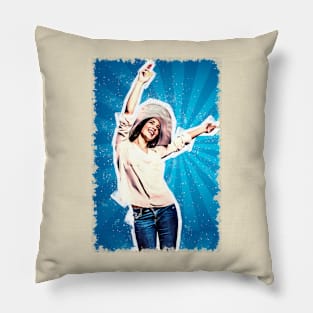 Woman Smiling waving hands up Vector Art Pillow