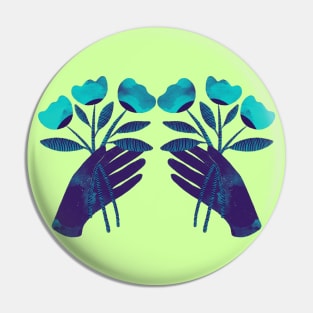 Dark purple blue hand with turquoise flowers for you on color Pin