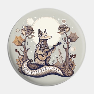 Cottagecore Moon, Fox Playing Acoustic Guitar Pin