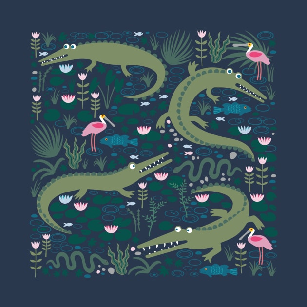 American Alligators and Roseate Spoonbills - cute animal design by Cecca Designs by Cecca