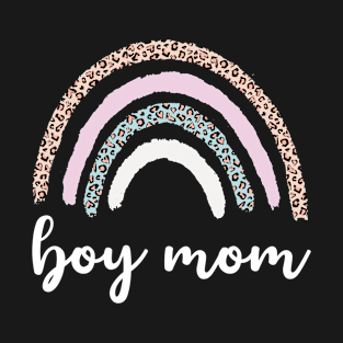 Boy Mom Mama Rainbow With Leopard Skin Print T-Shirt