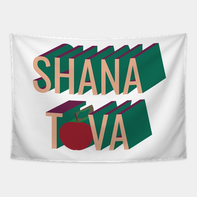 3D retro style Shana Tova apple Tapestry by sigdesign