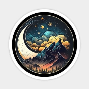 Mountains and moon, outdoor design, mountain landscape Magnet