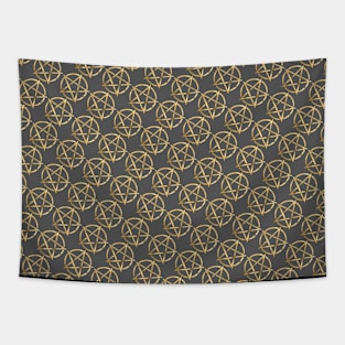 Black and Gold Pentagram Pattern Tapestry