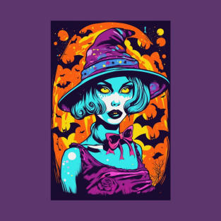 Happy Halloween 2023 Women. Bat Witch Hat T-Shirt