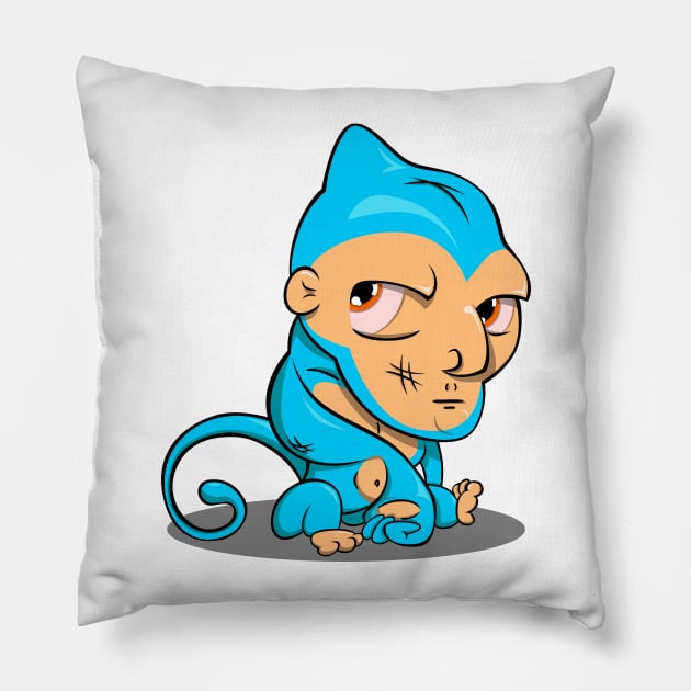 Determined Thoughts of a Blue Monkey Pillow by RoboLobo