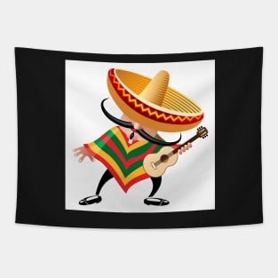 mexican musician in sombrero with guitar drawn in cartoon style Tapestry