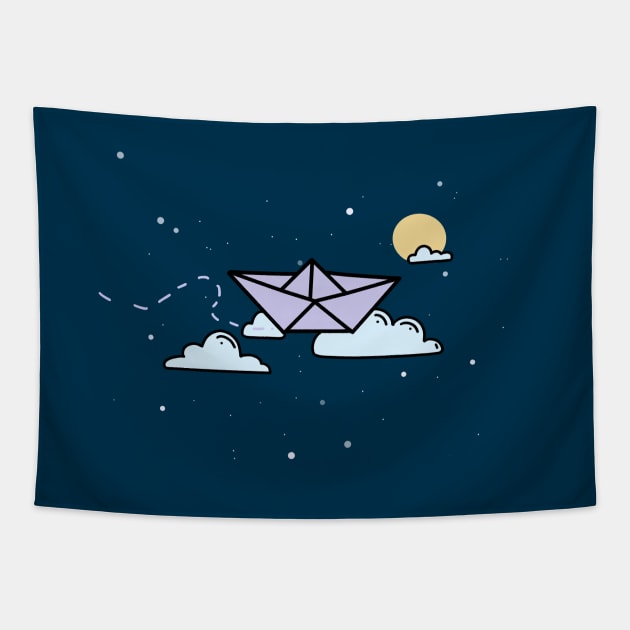 Flying origami boat Tapestry by AikoAthena