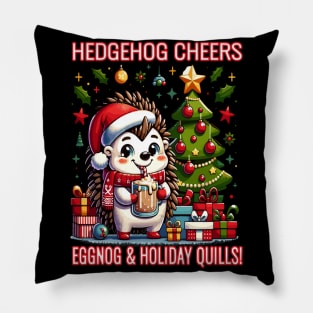 Hedgehog Cheers, Eggnog & Holiday Quills Pillow