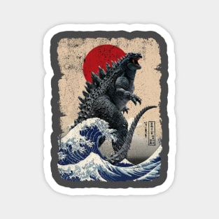 Godzilla and the Wave Tan Background - Rough Magnet