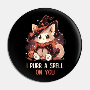 Funny Cat Pun Witch Spell Graphic Men Kids Women Halloween Pin