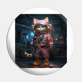 Cosmic Cat in Cyberpunk Spacesuit: Cool Futuristic Realistic Painting Pin