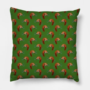 Sleeping Red Panda Green Pattern Pillow