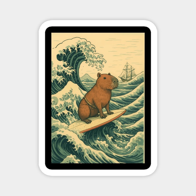 Capybara surfing kanagawa wave Magnet by SKIBITEES 