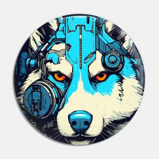 Cyberpunk Robot Siberian Husky Dog Breed Futuristic Pin